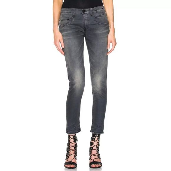 R13 Boy Skinny Womens 25 Jeans Slate Grey Vintage Ankle Factory whiskering - Picture 1 of 12